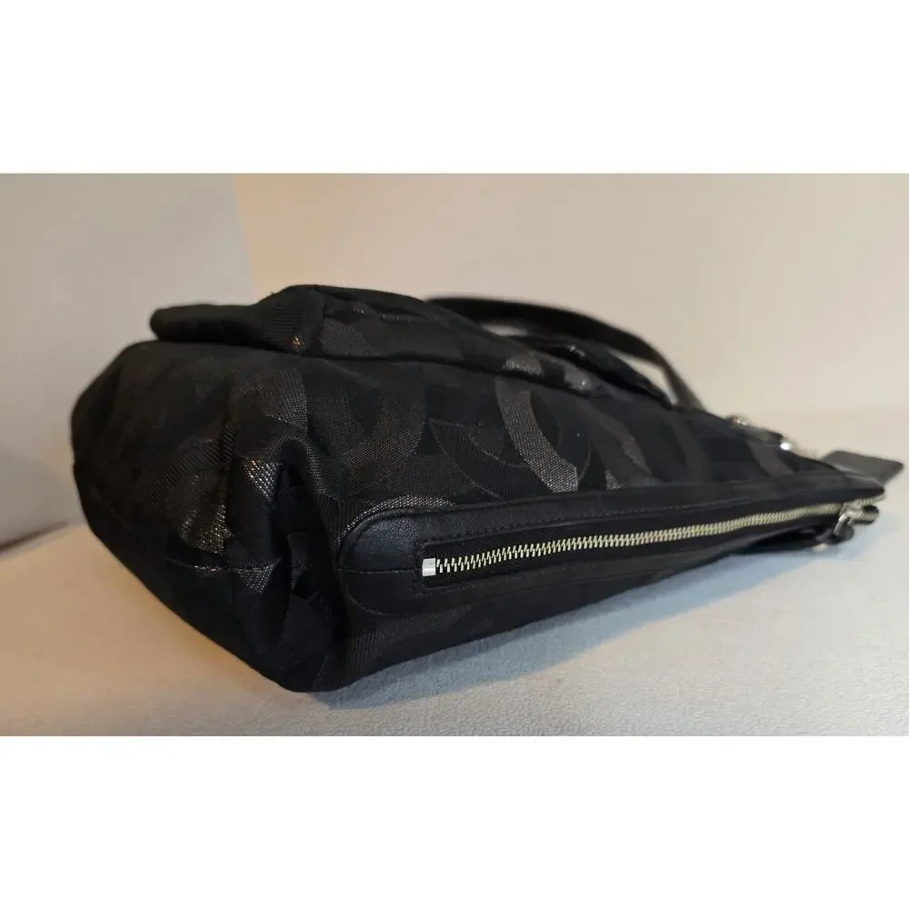 Coach Sig Kristin Metallic Zip Bag Tote Shoulder Bag Black/Silver 18286